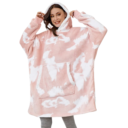 Belro Giant Blanket Hoodie in rainwear style, shown with oversized, soft fabric and cozy hood, perfect for staying warm and dry.