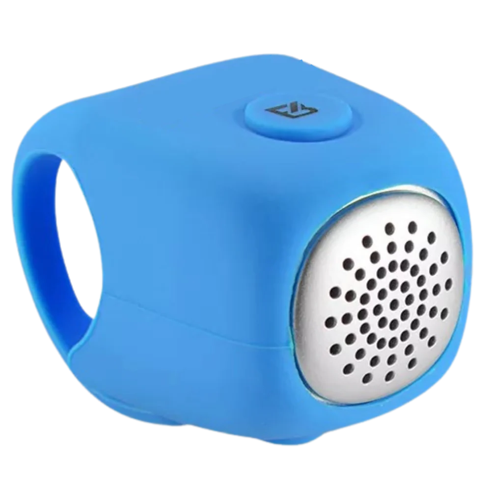 Belro strong bike horn mounted on a bicycle handlebar, with a bright red button for alerting others during outdoor cycling.