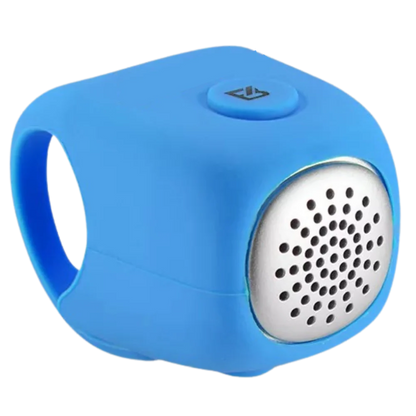 Belro strong bike horn mounted on a bicycle handlebar, with a bright red button for alerting others during outdoor cycling.