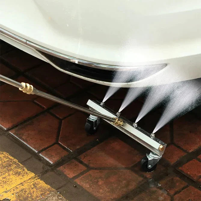 Belro 4000 PSI under car pressure washer for cleaning vehicles, shown in use on a car under a vehicle.