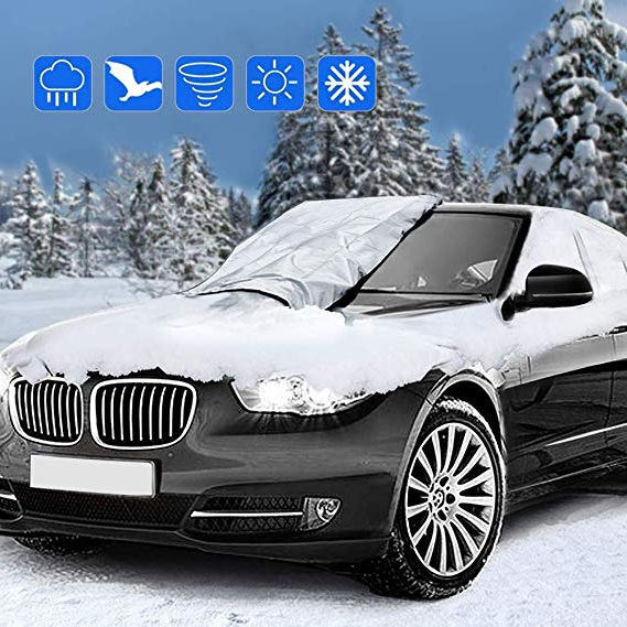 Magnetic car windshield cover by Belro, designed for easy installation and protection from snow and ice during winter.