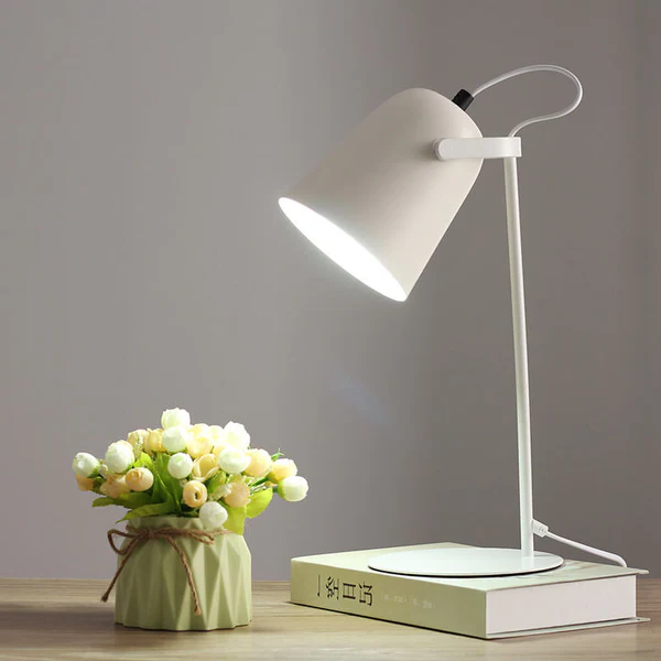 Belro Nordic Macaron color creative iron bucket desk lamp with light table design, ideal for modern home or office lighting.