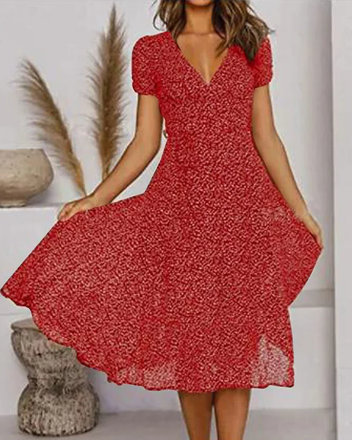 Floral print V-neck chiffon dress by Belro featuring a flowy design and vibrant flower patterns for a stylish look.