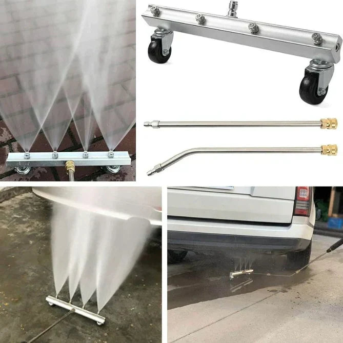 Belro 4000 PSI under car pressure washer for cleaning vehicles, shown in use on a car under the vehicle with high-pressure spray