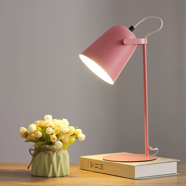 Belro Nordic Macaron color creative iron bucket desk lamp with light table design, suitable for modern electronics and lighting decor.