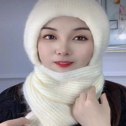 Belro women's winter cap with integrated ear protection and windproof scarf, designed for warmth and style in cold weather.