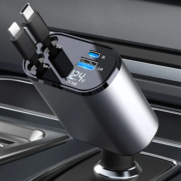 Belro 4-in-1 retractable car charger with multiple USB ports for efficient device charging in vehicles.