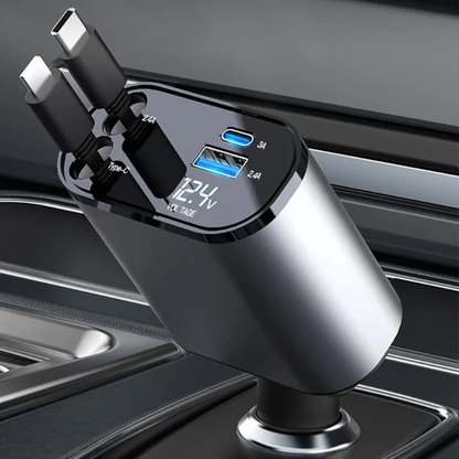 Belro 4-in-1 retractable car charger with multiple USB ports for efficient device charging in vehicles.