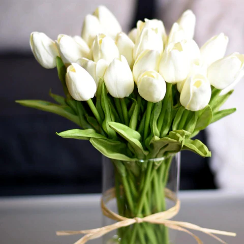 Set of 10 artificial tulip flowers in vibrant colors, designed for men's clothing accessories by Belro.