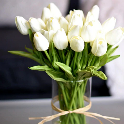 Set of 10 artificial tulip flowers in vibrant colors, designed for men's clothing accessories by Belro.