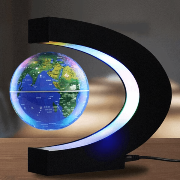 Magnetic floating globe with LED light by Belro, showcasing a modern home decor piece with glowing illumination.