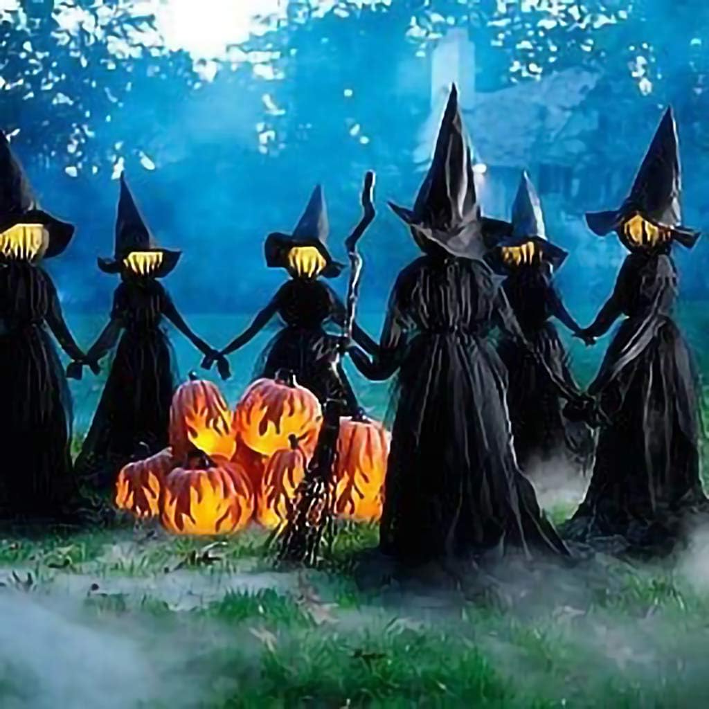 Belro lighted Halloween witch stake decor with glowing eyes, designed for outdoor Halloween yard decoration.