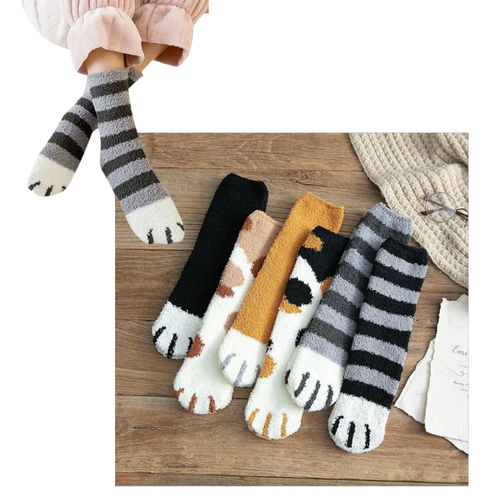 Belro Cat's Paw Winter Socks featuring cozy knit fabric and playful paw print design for warm, stylish footwear.
