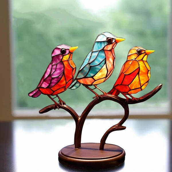 Colorful bird desktop ornaments on a branch, decorative home decor piece by Belro for garden and interior decoration.
