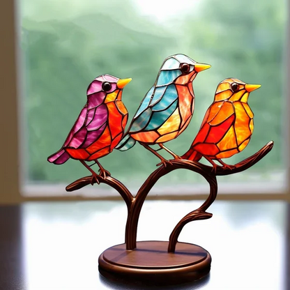Colorful bird desktop ornaments on a branch, decorative home decor piece by Belro for garden and interior decoration.