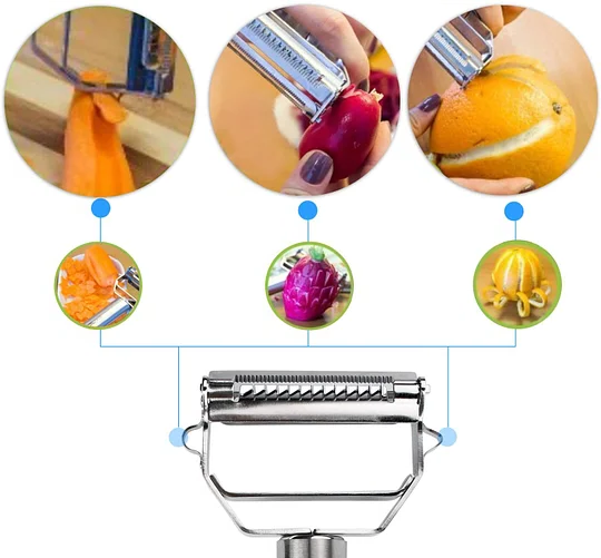 Belro dual-blade peeler for slicing, a kitchen gadget with two sharp blades for efficient vegetable peeling and slicing.