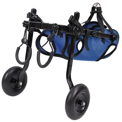 Belro dog wheelchair with adjustable hind leg brackets, supporting injured or weak dogs during rehabilitation.