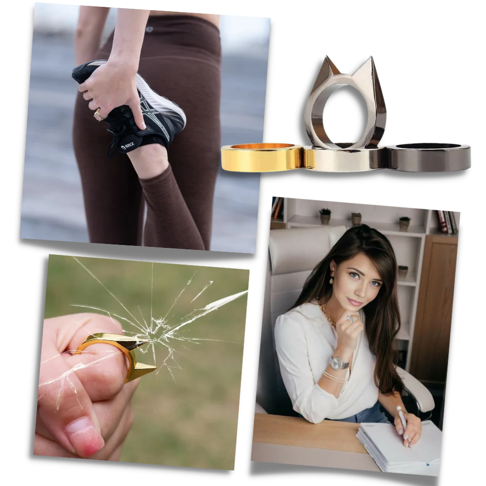 Belro cat ear protective ring, jewelry accessory featuring a cute cat ear design, made of silver-tone metal.