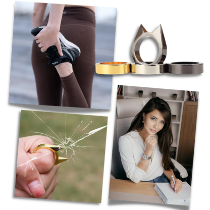 Belro cat ear protective ring, jewelry accessory featuring a cute cat ear design, made of silver-tone metal.