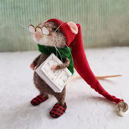 Handmade felted mouse DIY craft kit by Belro, featuring colorful needle-felted mouse figure on a craft workspace.