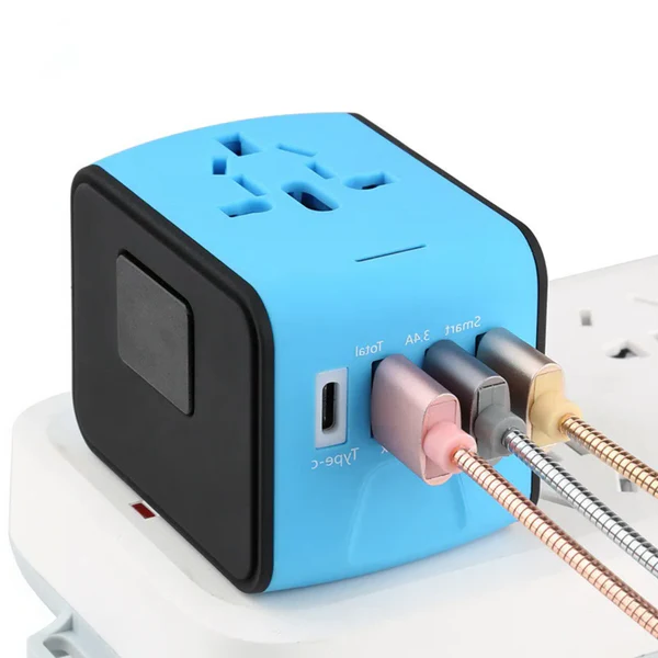 Belro multi-port travel adapter with multiple plug options for international electronics connectivity