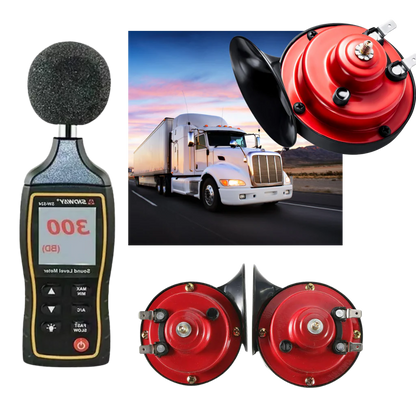 Belro powerful truck horn for cars, electronic audio device with a compact design and metal mounting bracket visible.