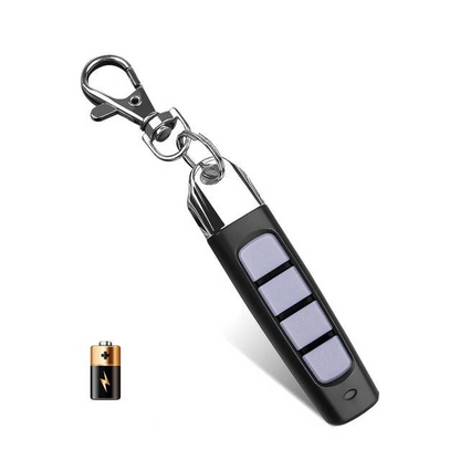 Belro 4-in-1 universal remote control duplicator for car, garage door, and gate, shown in use with multiple remote devices.