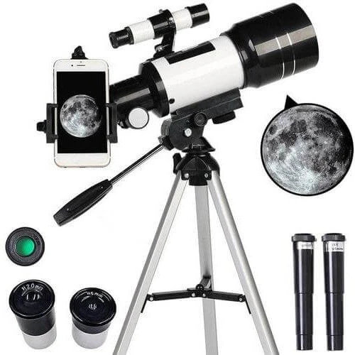 Belro professional astronomical telescope with tripod, 150x zoom for moon-watching and celestial viewing, electronics camera equipment.