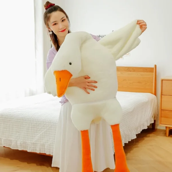 Belro Big White Goose plush throw pillow featuring a sleeping duck stuffed toy, soft and cuddly for comfortable decor or play.