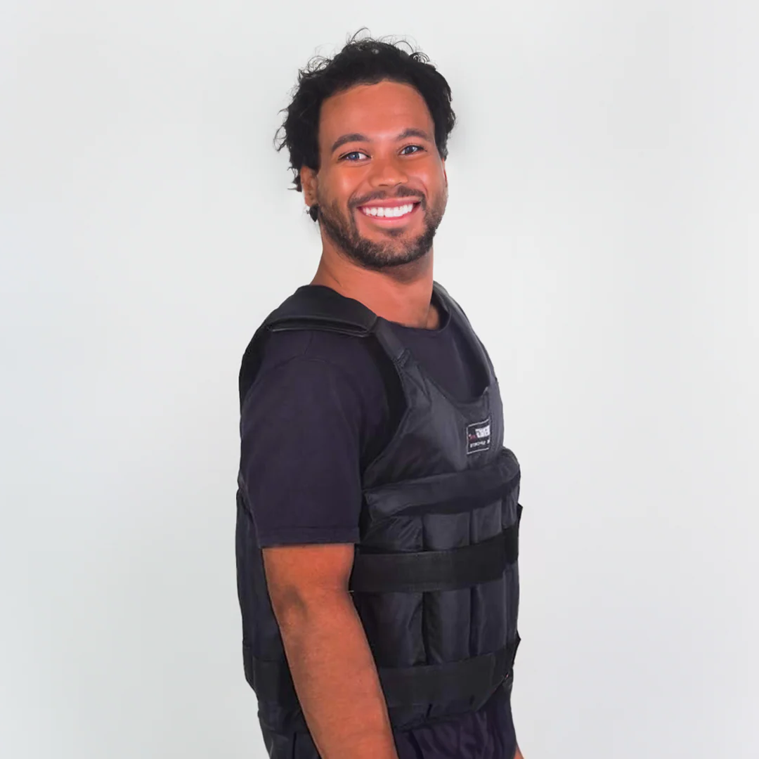 Belro 110-pound adjustable weighted vest for men, designed for strength training and fitness exercises with padded straps.