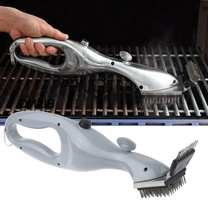 Belro barbecue grill cleaning brush with a sturdy handle and scraper for outdoor steam cleaning of BBQ grills and charcoal grates.