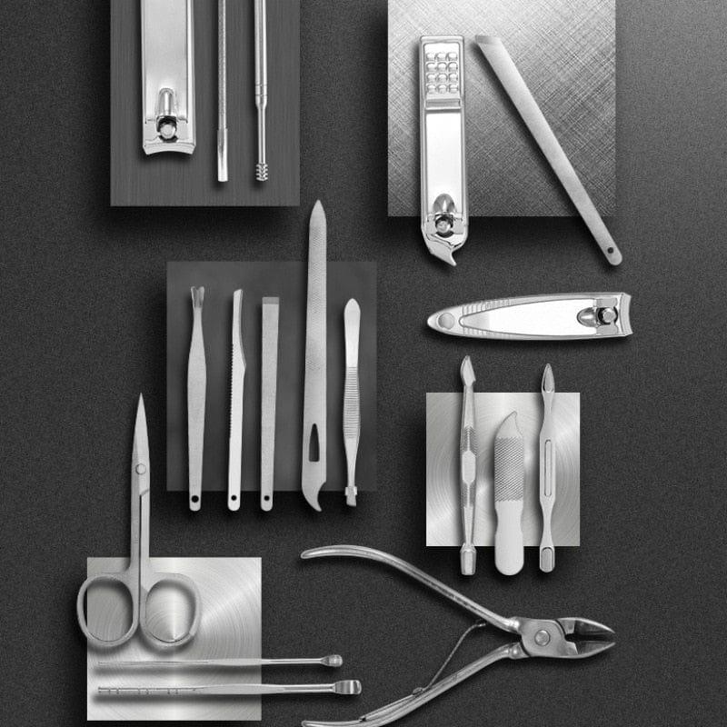 Belro 19-in-1 stainless steel manicure set with nail clippers, scissors, and tools for comprehensive nail care in a compact kit.
