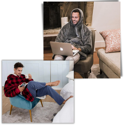 Belro Giant Blanket Hoodie in cozy rainwear style, featuring oversized fit and soft fabric for warmth and comfort.