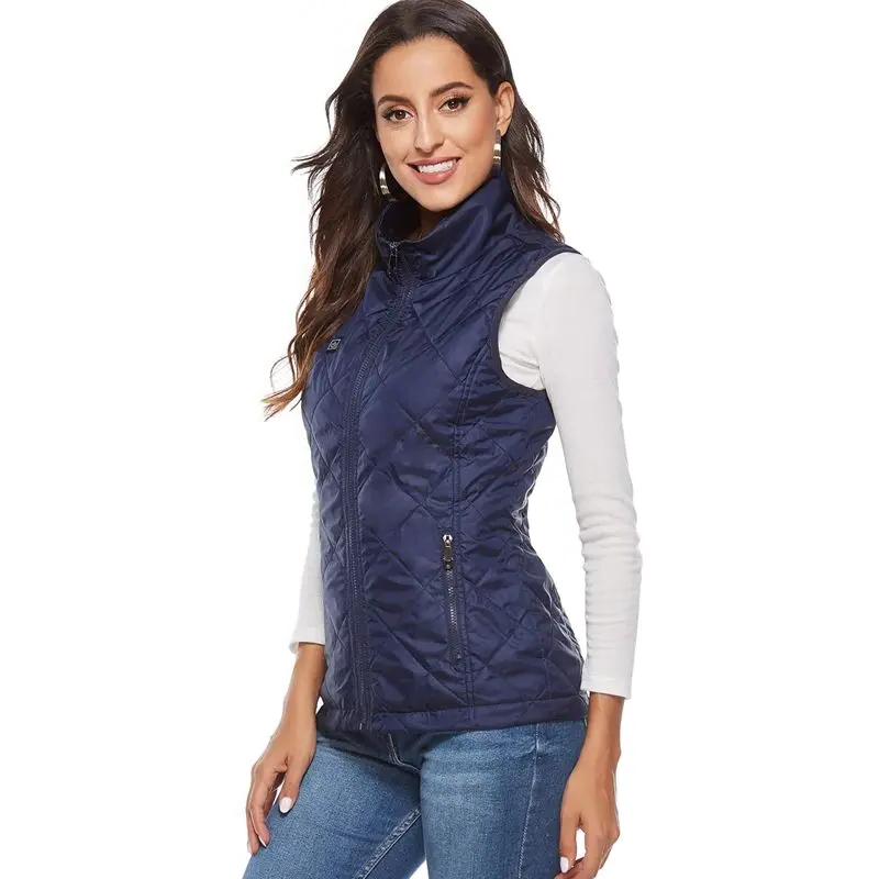 Women’s Belro heated gilet in black, sleeveless activewear with front zipper and padded design for warmth and comfort.