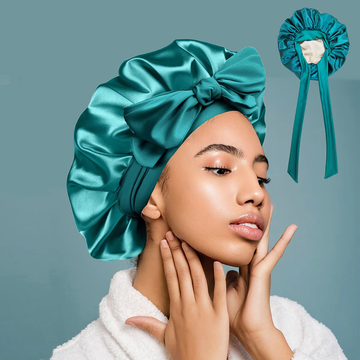 Belro All-Night Silk Bonnet in black, designed to stay securely on hair overnight, preventing damage and frizz.