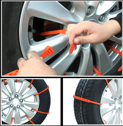 Belro reusable anti-snow car chains with durable metal links for winter traction, shown coiled on a white surface.