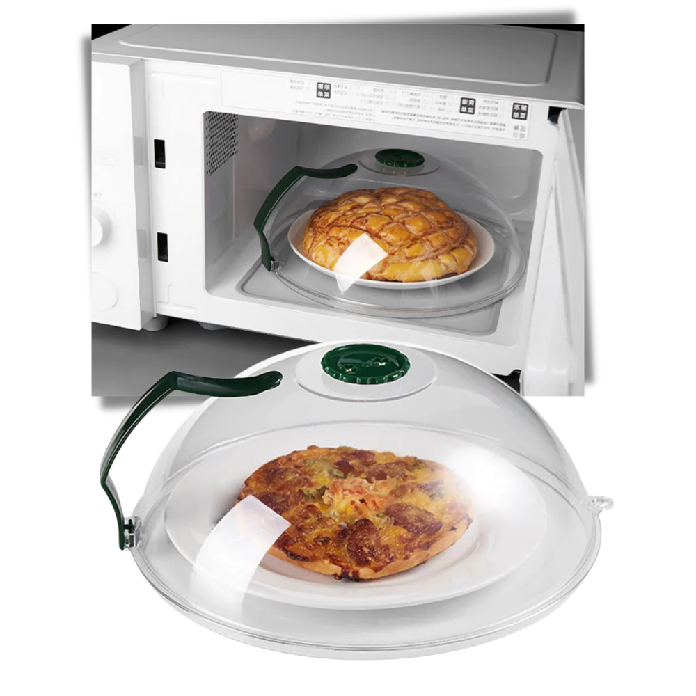 Belro anti-splash microwave protective cover placed over a microwave to prevent spills and splatters in the kitchen.