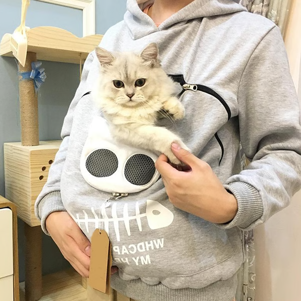 Belro Cat Lover Hoodie with cuddly pet pouch, cozy sweatshirt featuring feline-themed design and comfortable fit for cat enthusiasts.
