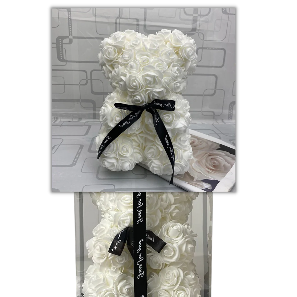 Belro Roses teddy bear wearing a clothing item for men, soft plush toy with rose pattern, ideal for gift or decorative use.