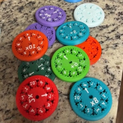 Belro Math Facts Fidget Spinner toy with colorful plastic arms and a central bearing, designed for fun learning and stress relief.