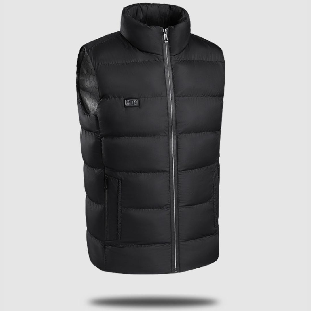 Heated Belro gilet for women and men, stylish activewear with heating elements, designed for warmth and comfort.