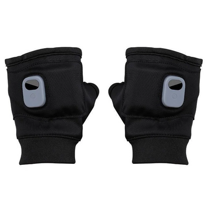 Belro USB rechargeable heated fingerless gloves for outdoor use, showing the gloves with heating elements and USB charging port.