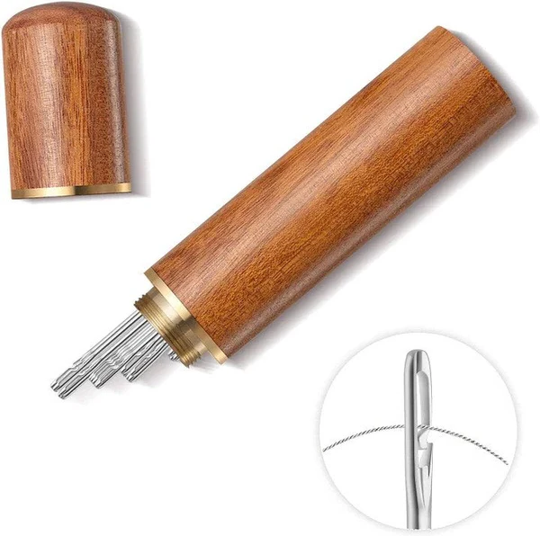 Belro self-threading sewing needle for men's clothing, showing the needle with eye for easy threading and a sleek design.