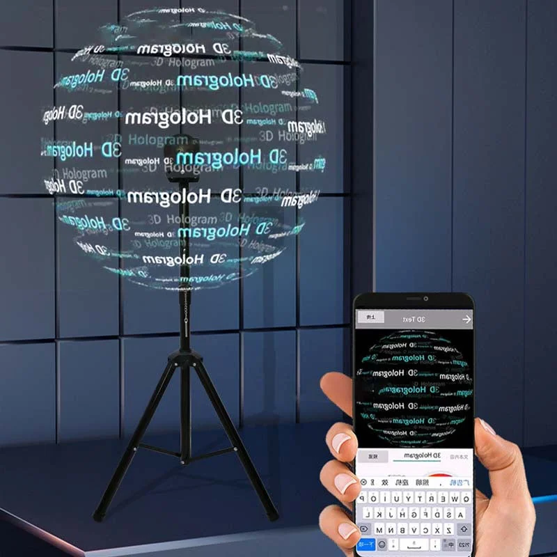 Belro 3D hologram LED fan projector displaying vibrant holographic images on a clothing display for men.