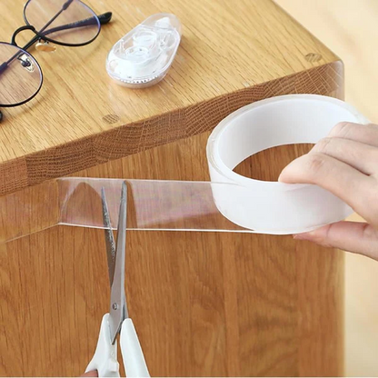 Belro transparent double-sided nano tape for office use, reusable, traceless glue with strong grip on various surfaces