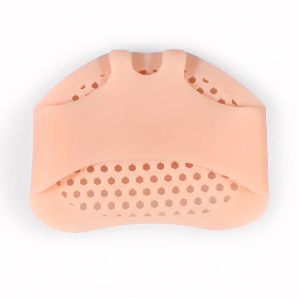 Belro breathable gel metatarsal pads for foot comfort and pain relief, showing soft gel cushions on a foot.