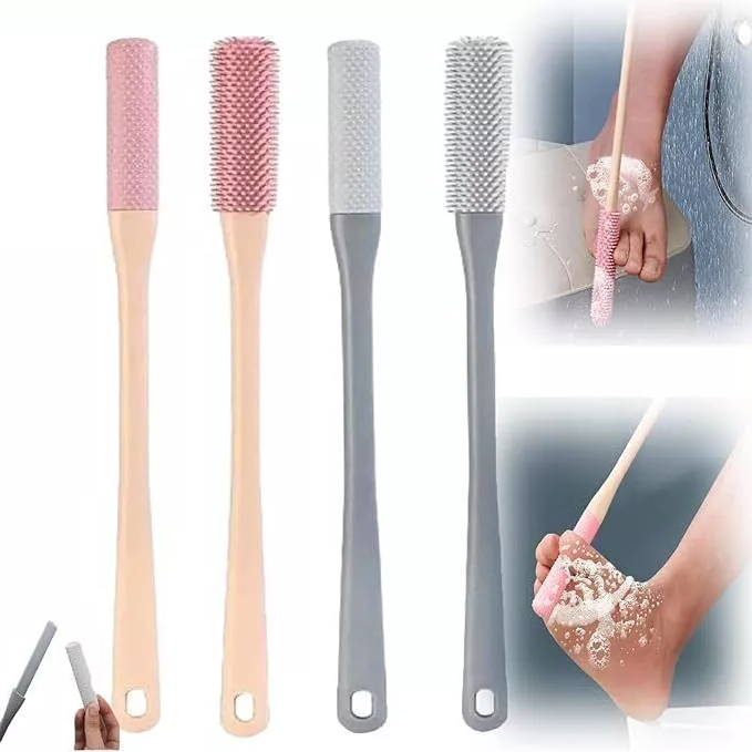 Belro Toe Gap Cleaning Brush with long handle and anti-itch brush in gray, designed for foot hygiene and skin care.