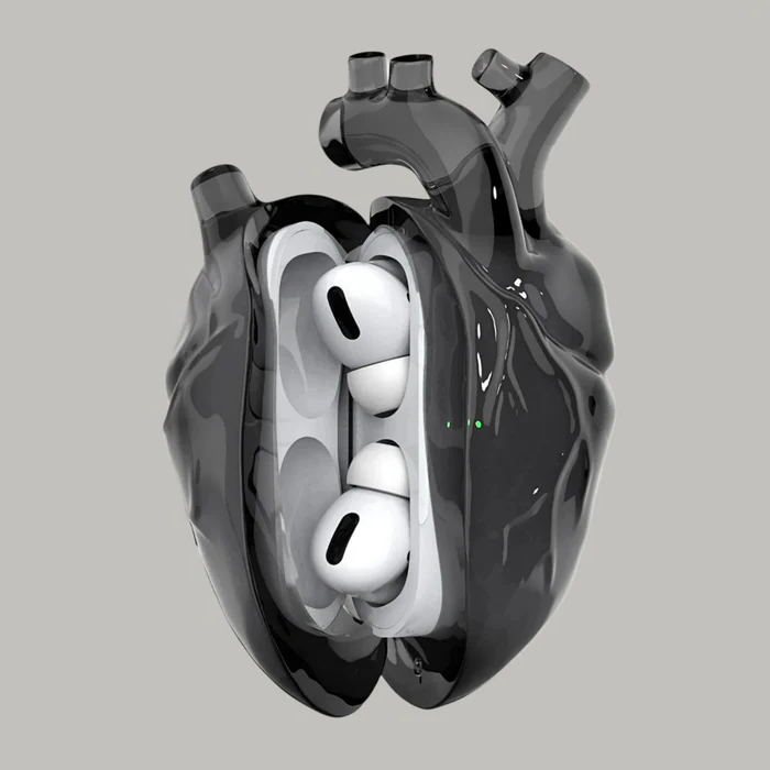 Belro Halloween Heart of Music AirPods protective case showing a stylish Halloween-themed design in black and orange colors.