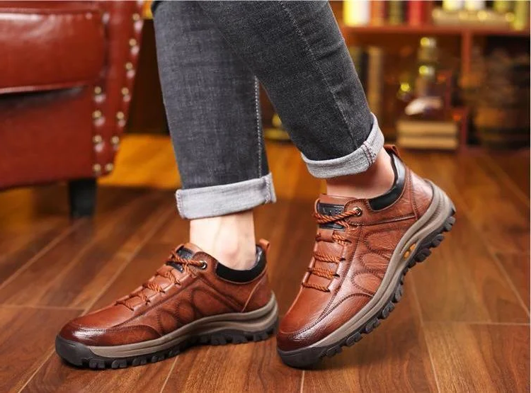 Belro men's casual shoes with hand stitching, arch support, non-slip sole, and breathable fabric, suitable for everyday wear.