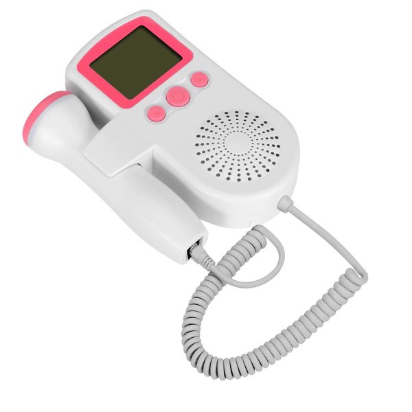 Belro fetal Doppler heart rate monitor displaying fetal heart rate on screen during home pregnancy check.
